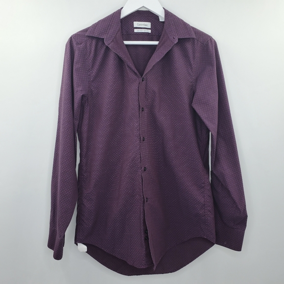 Calvin Klein Non Iron Slim Fit Button Down Shirt Purple - Picture 8 of 8